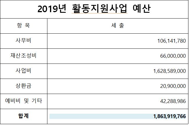 2019년도 사업예산